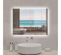 Miroir de salle de bain Led, 80x60cm, Auto-extinction après 1h + Dimmable + Anti-fog, 6000K Blanc