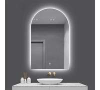 Miroir de salle de bain LED à intensité variable anti-buée 101,6 cm - Interrupteur tactile rétroéclairé arqué incassable 3 options de couleur sans cadre Décoration d'intérieur (60 x 90 cm)