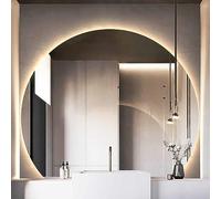 Miroir de salle de bain LED à intensité variable Demi-cercle anti-buée Miroir mural pour entrée et salon Miroir décoratif HD Miroir cosmétique et de sécurité Design élégant et fonctionnel
