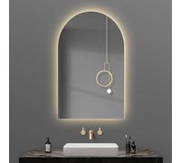 Miroir De Salle De Bain LED Arqué, Miroir De Courtoisie Demi-Rond Mural avec Lumière 3 Couleurs Table De Maquillage Arche Miroir Lumineux pour Salle De Bain Cham, White, 50x70cm/19.7x27.6in