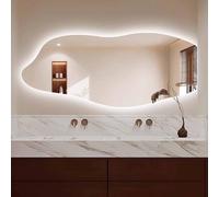 Miroir de salle de bain LED asymétrique, miroir de maquillage de vanité de forme irrégulière avec des lumières de 3 couleurs, décoration murale de lavabo anti-buve sans cadre, brisé (coupe, 100 cm)