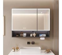 Miroir de salle de bain LED avec armoire à pharmacie, anti-buée, intensité variable en continu, interrupteur tactile intelligent, extraction de papier, 80,2 x 13 x 70,1 cm, gris - Parfait pour le