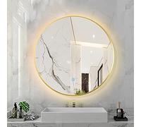 Miroir de salle de bain LED avec capteur tactile, 3 couleurs, miroir de maquillage mural rond éclairé avec cadre en aluminium, éclairage moderne et élégant pour salle de bain