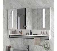 Miroir de salle de bain LED avec fonction anti-buée, interrupteur tactile, affichage de l'heure, récipient de rangement, design moderne, blanc, 80 x 13 x 80 cm - Améliorez votre expérience de