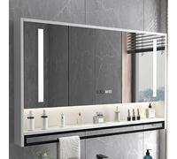 Miroir de salle de bain LED avec gradation intelligente anti-buée et affichage de l'horloge - Miroir de courtoisie mural pour décoration de lavabo moderne, solution d'éclairage élégante pour la maison