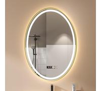 Miroir de salle de bain LED avec lumières - Miroir mural tricolore à intensité variable en aluminium anti-buée avec affichage de l'heure et de la température pour salles de bains modernes