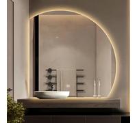 Miroir de salle de bain LED avec variateur tactile, design mural demi-bord, sans cadre, 3 options de température de couleur, fonction mémoire pour une ambiance ultime.