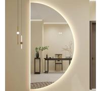 Miroir de salle de bain LED - Demi-cercle en forme de croissant avec technologie anti-buée, 3 couleurs réglables, grand design mural pour salles de bains modernes et espaces de toilette