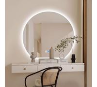 Miroir de salle de bain LED demi-lune moderne anti-buée avec induction du corps humain gauche/droite/vers le bas à intensité variable 3 couleurs pour un éclairage amélioré