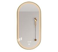 Miroir de salle de bain LED doré, miroir mural ovale de maquillage et de rasage, 50 x 80 cm, cadre noir élégant pour salon, chambre à coucher, entrée