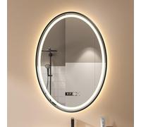 Miroir de salle de bain LED intelligent - Miroir tricolore à intensité variable avec technologie anti-buée Cadre en aluminium Affichage de l'heure et de la température pour salles de bains modernes