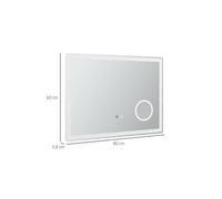 Miroir de salle de bain LED Kleankin avec grossissement x3 et commande tactile, 80 x 60 cm, 3 couleurs d'éclairage, antibuée