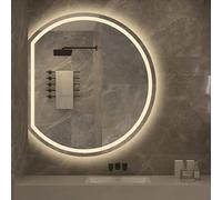 Miroir de salle de bain LED - Miroir de maquillage moderne semi-circulaire intelligent avec 3 réglages de couleur à intensité variable à l'infini, fonction mémoire HD, étanche, montage mural facile.