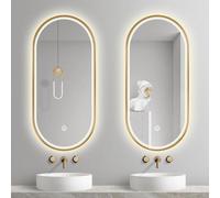 Miroir de Salle de Bain LED Ovale avec Éclairage Avant et Arrière, Miroir de Maquillage Intelligent Anti-Buée, Commande Tactile, Montage Murale 3 températures de Couleur