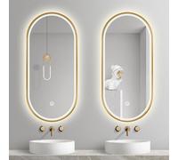 Miroir De Salle De Bain LED Ovale,Moderne Miroir Illumination Salle de Bain avec Cadre en Aluminium Doré, Miroir Mural, Désembuage, Dimmable, 3 Couleur, Mémoire, IP44 Miroir （Size:40X60CM