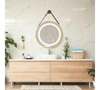 Miroir de salle de bain LED 'Picerno' Ø50cm avec suspension et 3 couleurs de lumière or