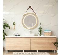 Miroir de salle de bain LED 'Picerno' Ø80cm avec suspension et 3 couleurs de lumière or