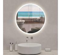 Miroir de Salle de Bain Led rond 80cm, avec Anti-fog, Eclairage Blanc froid, Dimmable, Auto-extinction après 1h