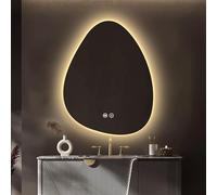 Miroir de salle de bain LED sans cadre de 121,9 cm, anti-buée, en forme de larme, rétroéclairé tricolore, miroir de courtoisie lumineux, design asymétrique de 101,6 cm, suspension positive, 122 x 76,2