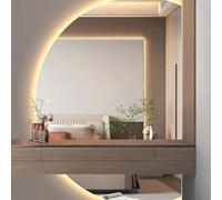 Miroir de salle de bain LED sans cadre demi-cercle avec interrupteur tactile à intensité variable 3 modes de couleur 129,5 cm Fixation murale sans buée pour décoration moderne
