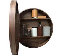 Miroir de salle de bain LED Smart Touch rond en bois 70 cm Meuble de rangement mural moderne entièrement assemblé Finition marron Design élégant et fonctionnel