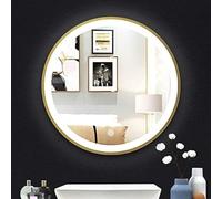 Miroir De Salle De Bain Lumière LED éclairée Miroir Mural Rond Haute Définition Étanche Et Anti-buée Cadre en Métal Commande Tactile pour Toilette Salon, Golden, 30 * 30cm