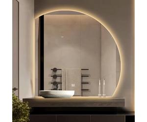 Miroir de salle de bain lumineux à DEL - Miroir mural demi-cercle avec contrôle tactile intelligent à intensité variable 3 couleurs et fonction mémoire - Design sans cadre pour salle de bain moderne