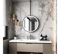 Miroir de salle de bain lumineux à LED avec cadre en métal - Miroir de plafond rond à suspendre avec bouton tactile - Léger - Pour chambre à coucher, couloir, salon