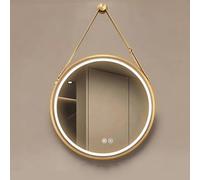 Miroir de salle de bain lumineux à LED, miroir de courtoisie mural à suspendre, 3 couleurs, intensité variable, anti-buée, miroir de maquillage circulaire avec sangle en cuir, 50 cm