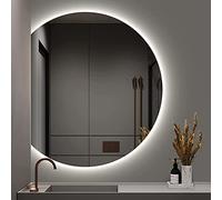Miroir de salle de bain lumineux à LED - Miroir de maquillage mural intelligent - Demi-cercle - Miroir de maquillage artistique avec découpe à gauche - Rétroéclairé pour un maquillage parfait.