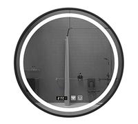 Miroir de salle de bain lumineux à LED - Miroir de maquillage mural rond avec cadre en métal, fonction de désembuage, affichage de l'heure et de la température pour décoration de salon
