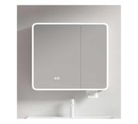 Miroir de salle de bain lumineux anti-buée avec bords arrondis Grand espace de rangement (60 x 70 cm) - Miroir mural moderne pour salle de bain élégante