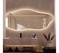Miroir de Salle de Bain Lumineux LED irrégulier, Miroir Mural Intelligent avec Fonction antibuée et variateur d'intensité, rétroéclairage 3 Couleurs, sans Cadre, décoration intérie
