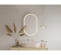 Miroir de salle de bain lumineux ovale anti buée avec contour doré - 50 x 80 cm - ALARICO