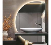 Miroir de salle de bain moderne à DEL 71 x 109 cm à intensité variable en demi-lune miroir de maquillage 3 couleurs rétroéclairé avec désembueur élégant miroir de courtoisie pour usage domestique