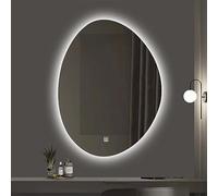 Miroir de salle de bain moderne à LED 58,4 x 78,7 cm avec interrupteur tactile, design mural irrégulier en forme de S à intensité variable, miroir décoratif élégant pour salle de bains contemporaine