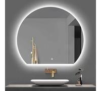 Miroir de salle de bain moderne à LED sans cadre, design semi-circulaire, miroir de maquillage intelligent, 3 couleurs, intensité variable, fonction mémoire HD, anti-explosion, 3 méthodes de