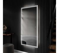 Miroir de salle de bain moderne avec éclairage LED 80x130 cm | Grand miroir mural pour couloir | Couleur LED : blanc froid 7000K | Interrupteur de rétro-éclairage : capteur | PIO057