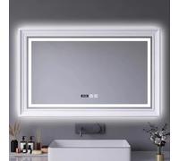 Miroir de salle de bain moderne rétroéclairé à LED rectangulaire avec antibuée 3 couleurs à intensité variable Miroir de maquillage mural intelligent avec affichage de l'heure et de la température