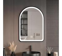 Miroir de salle de bain mural à LED avec intensité variable et rétroéclairé avec 3 températures de couleur noire 60 x 80 cm - Parfait pour le toilettage et le toilettage