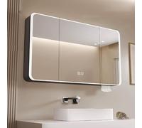 Miroir de salle de bain mural en aluminium avec rangement anti-buée HD Smart Medicine Cabinet avec lumières LED Interrupteur tactile et trou d'extraction de papier Design moderne en alliage