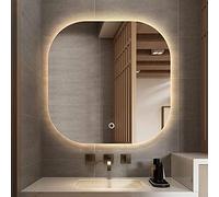 Miroir de salle de bain mural étanche avec interrupteur tactile carré (lumière chaude 800 mm) parfait pour salle de bain moderne