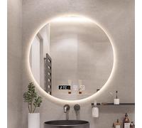 Miroir de salle de bain mural intelligent avec film anti-buée, miroir de courtoisie rétroéclairé, affichage de l'heure et de la température, design incassable pour salles de bains modernes