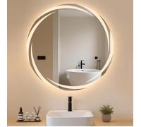 Miroir de salle de bain - NETTLIFE - Miroir rond 70 cm - Éclairage LED dimmable - IP44 - Style scandinave