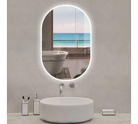 Miroir de salle de bain Ovale 50x80cm, Auto-extinction après 1h + Dimmable + Anti-fog, 6000K Blanc froid
