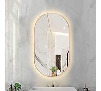 Miroir de salle de bain ovale à DEL à intensité variable - Miroir de maquillage mural intelligent avec 3 températures de couleur et cadre en aluminium - Design rétroéclairé de 40 x 80 cm pour un