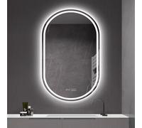 Miroir de salle de bain ovale à DEL - Contrôle tactile, luminosité réglable, anti-buée, 3 températures de couleur, 50 x 80 cm / 19x31in - Décoration d'intérieur moderne.