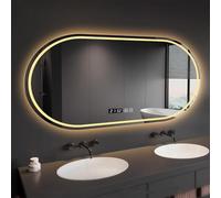 Miroir de salle de bain ovale à DEL de 130 x 81 cm, sans cadre, anti-buée, à intensité variable, avec contrôle tactile, anti-explosion, parfait pour coiffeuse et éclairage (122 x 71 cm)