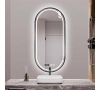 Miroir De Salle De Bain Ovale Avec Lumière LED,détecteur Tactile Intelligent,fonction Mémoire,miroir De Rasage Mural,cadres Métalliques,anti-buée,heure,lumière 3 Couleurs,IP(Size:40cm*70cm,Color:Noir)