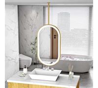 Miroir de Salle de Bain Ovale doré à LED avec éclairage intégré, miroirs Suspendu au Plafond, Commande Tactile, Miroir de Maquillage pour lavabo, Salon, entrée(40cmx60cm)